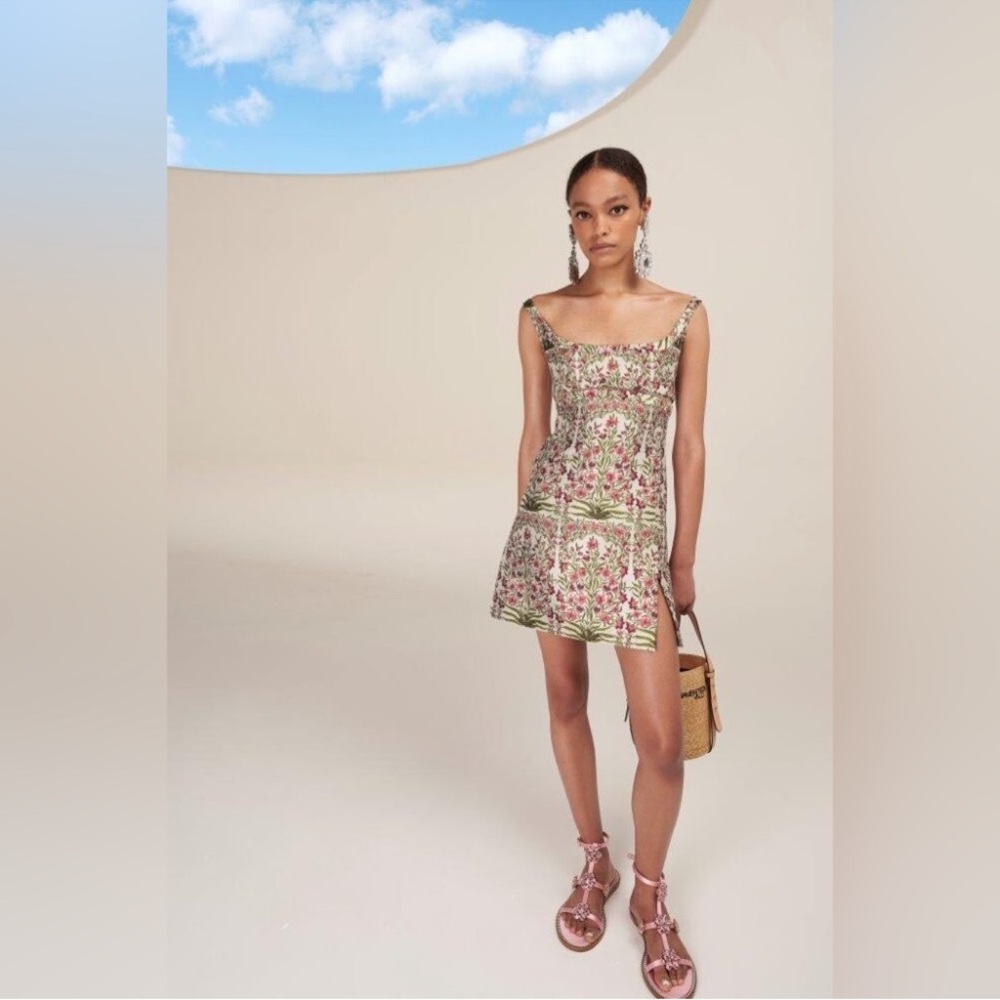 Giambattista Valli Floral Jacquard Illusions Inset Minidress